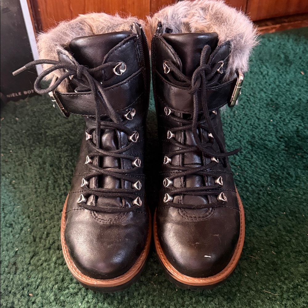 American Rag Black Fur-Lined Lace-Up Boots